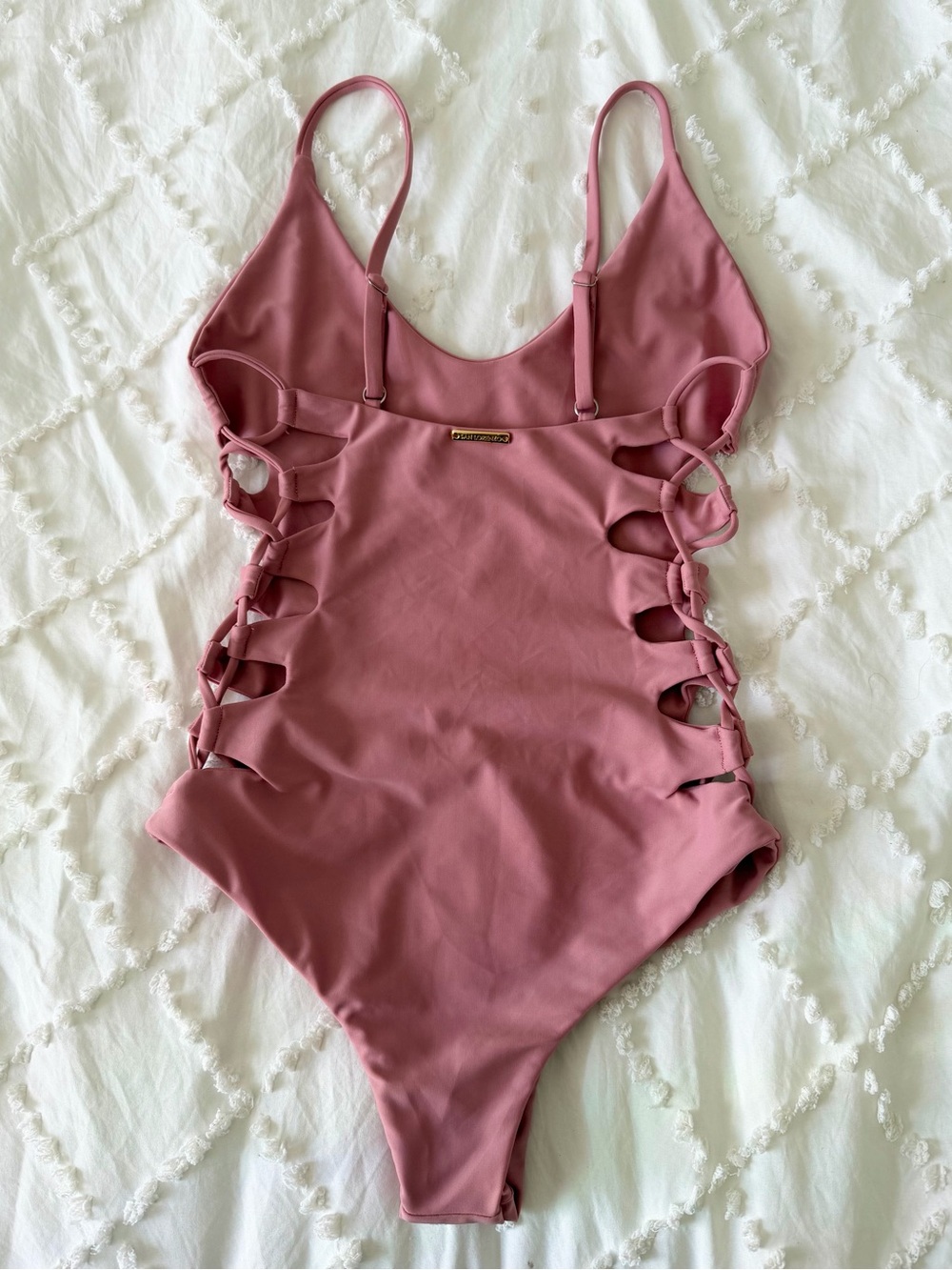 Mauve Pink One-Piece Swimsuit with Side Lace Up Details